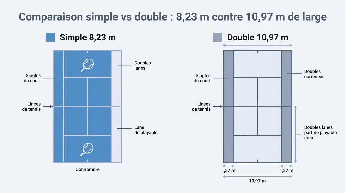 Comparaison simple vs double : 8,23 m contre 10,97 m de large
