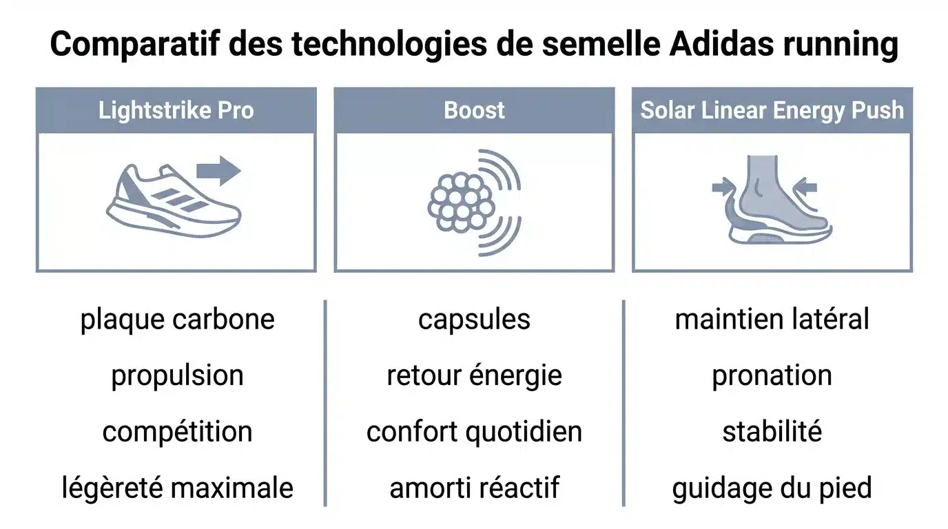 Comparatif des technologies de semelle Adidas running