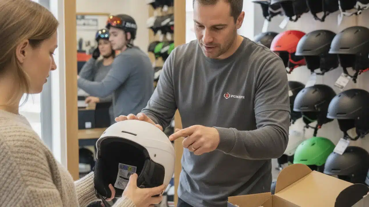 Casque de ski sur les pistes
